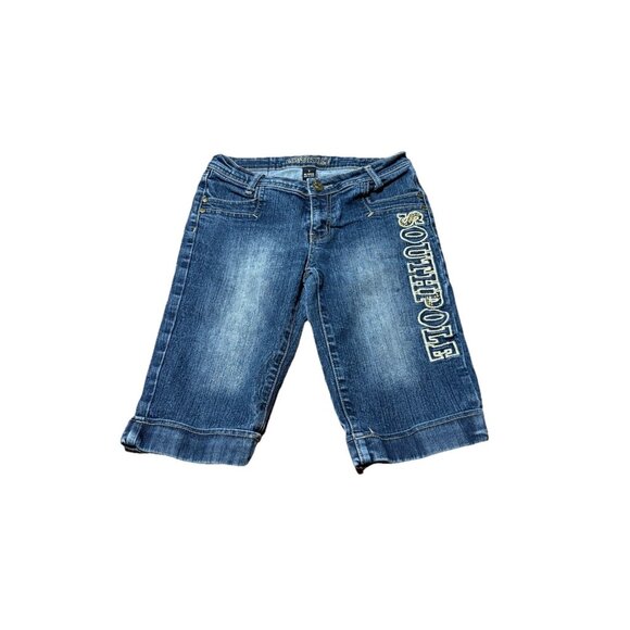 Y2K  South Pole Women’s Embroidered Bermuda Jean Shorts Size 7 - Picture 1 of 8